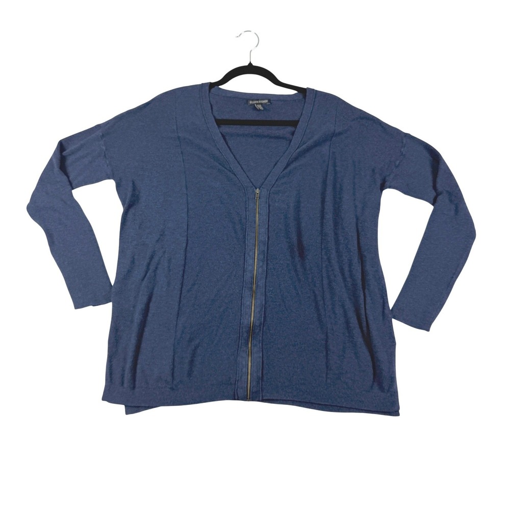 Eileen Fisher Blue Zip Front Cardigan Sweater Women's Size M Lightweight - Picture 2 of 7